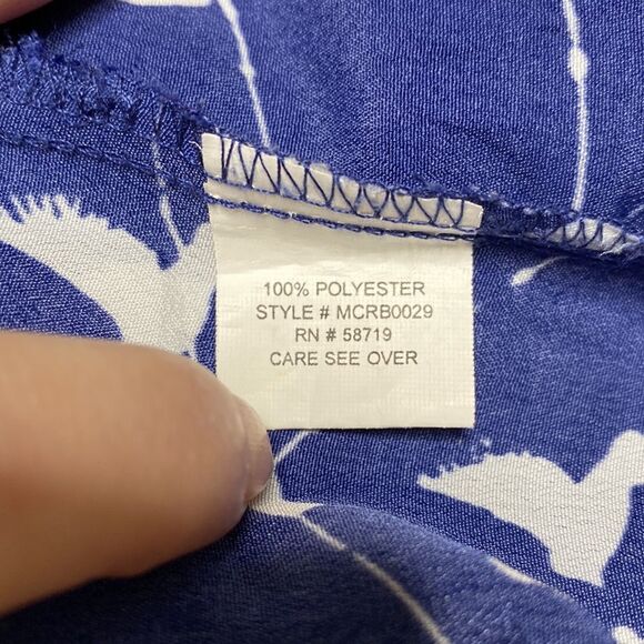 Elementz Birds on a Wire Button Front Blouse Convertible Sleeves Blue Sz XL - Picture 6 of 8